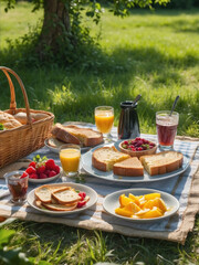 Fresh breakfast for picnic meal in sunny day