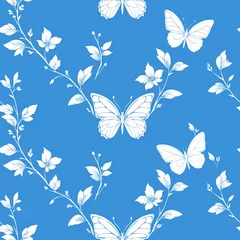 Papier Peint photo Ensemble nature aquarelle blue Butterfly seamless tile pattern background, ai generated