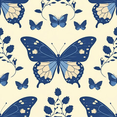 blue Butterfly seamless tile pattern background, ai generated