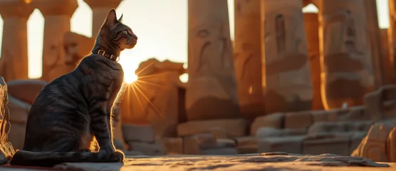 Foto op Plexiglas Elegant Cat sitting ancient Egyptian temple ruins. © Yuliia