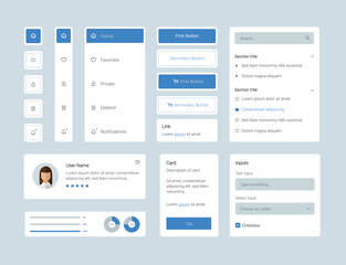 Light Collection of blue elegant ui ux elements. Ux dashboard user panel template. User interface, experience. UI elements to book the app.