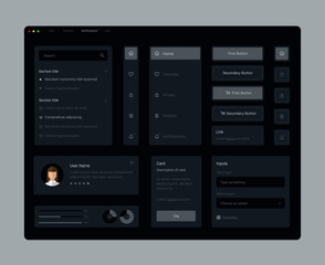 Dark Collection of gray elegant ui ux elements. Ux dashboard user panel template. User interface, experience. UI elements to book the app.