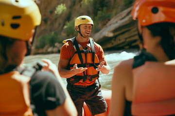 White Water Rafting Instructor Giving Instructions Onsite