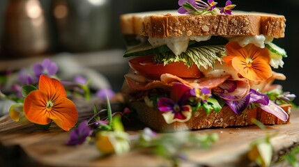 Naklejka premium a sandwich adorned with spring blooms