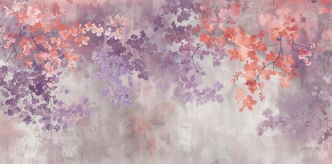 Pink and Purple Flowers Painting on Wall