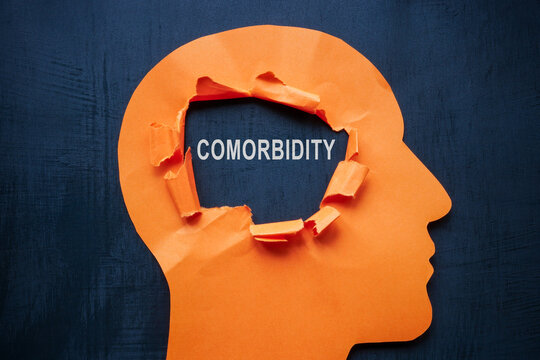 Torn head silhouette and inscription comorbidity psychology.