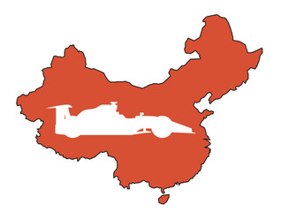 Silhouette Map of China with silhouette outline of a Race Car