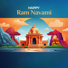 Ram Navami Ilustration Background for Social Media, Space Text - obrazy, fototapety, plakaty