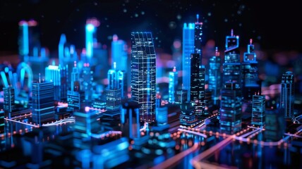 Futuristic cityscape with neon lights - An artistic digital of a futuristic city with glowing neon lights and high-tech buildings