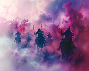 Illustration of a samurai battle in Japan.
