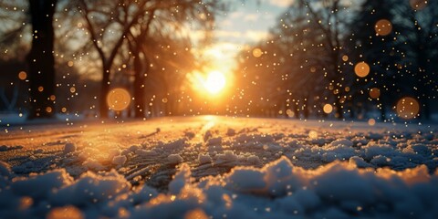 Sun Shining Through Snow-Covered Trees