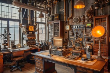 Diverse Collection of Items in Vintage Steampunk Office