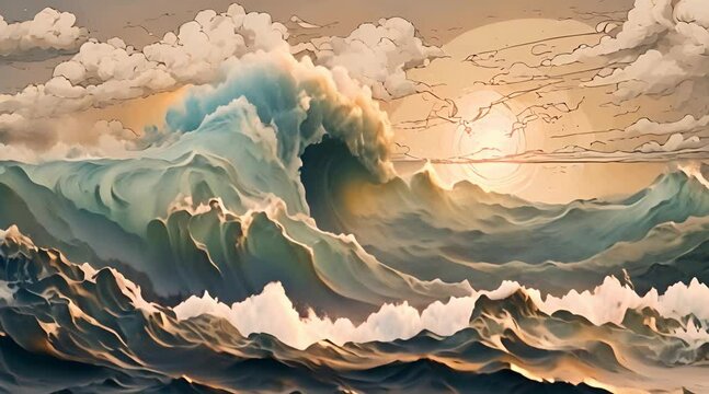 A great ocean wave in japanese style motion video