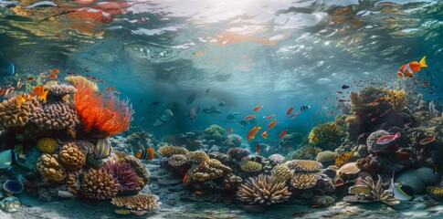 Fototapeta na wymiar Underwater View of a Coral Reef Teeming With Fish