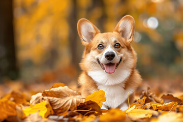 Corgi dog, portrait of happy puppy