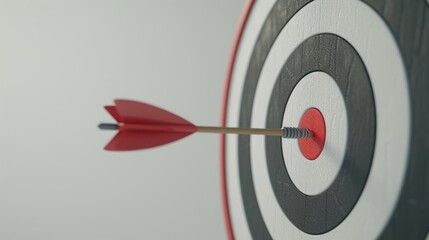 Red dart on the dartboard target center on isolated grey background with space for copy	