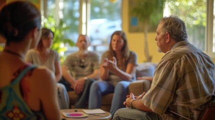 Group of people sitting in therapy and provide a supportive environment for men and women facing mental health issues
