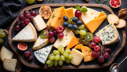 "Various Cheese and Fruit Platter: HD and 4K Food Photography for Gourmet Enthusiasts"