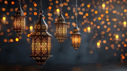 Ramadan Mubarak crescent moon template showcasing elegant, Ramadan Kareem set of posters and showcasing elegant Islamic lanterns, and a arabic ornaments