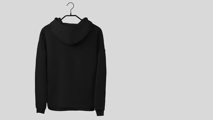 Black Hooded Sweatshirt Isolated on White Background, Blank Hoodie Mockup Cutout