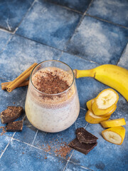 Banana milk smoothie cocktail with chocolate