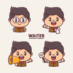 Cute waiter cartoon character mascot design