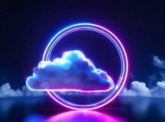 Neon 3d Illustration Background Design. Virtual Cloud concept.