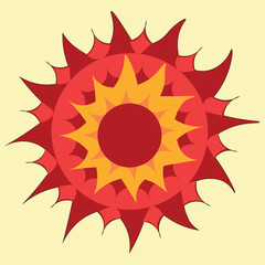 The sun is drawn in different levels. The planet depicts a lamp blazing with fiery rays.