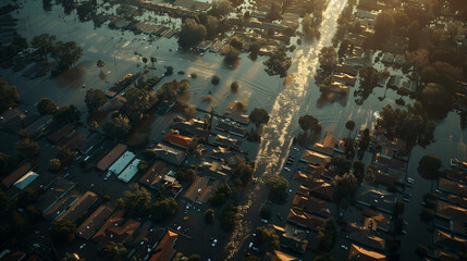 Photo top view of the flooded city
