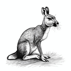Kangaroo ink sketch drawing, black and white, engraving style vector illustration