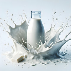Glassware bottle of milk at the cream splash