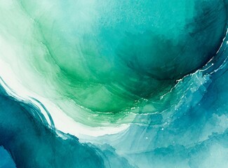 Fototapeta premium Green blue watercolor paint wallpaper
