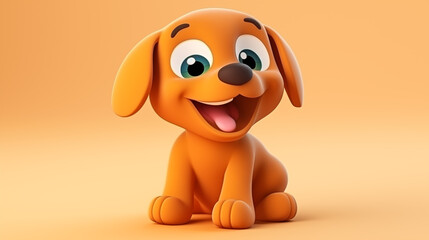cute smiling cartoon dog 3d, clay puppy dog orange, 