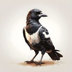 Obraz premium Pied Crow in a watercolor style. Generative AI 