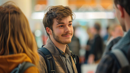Professional Candidate Networking at Job Fair: Highlighting Social Skills, Initiative, and Career Opportunity