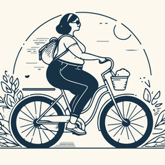 vector illustration of a chubby girl riding a bicycle