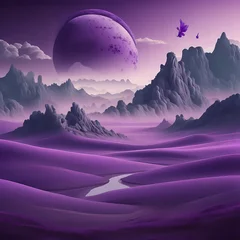 Schilderijen op glas Surreal and dreamlike landscape wallpaper in purple tones - generated by ia © CarlosAlberto