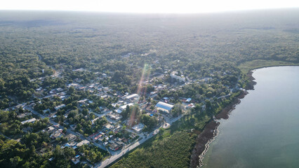 Aerial Drone view of Bacalar, laguna en ruinasv