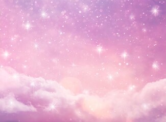 Magical pink clouds with stars background