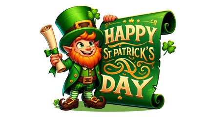 St patricks day greeting card with funny leprechaun.