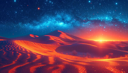 Amazing views of the Sahara desert under the night starry sky. Amazing galaxy in the desert....