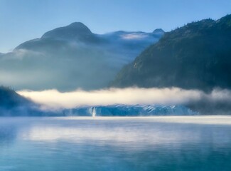 Fototapeta premium Glacier and snowy mountains. Frozen landscape.