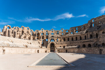 Amphitheater in El Jem, sights of Tunisia, historical buildings