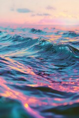 Close up de agua de mar al amanecer, las olas reflejan la luz solar. Paisaje marino - obrazy, fototapety, plakaty