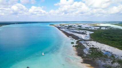 Fototapeta na wymiar Aerial View From Bacalar, Houses, dock, perfect instant