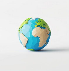 Fototapeta premium Earth Day Illustration. Low poly model of the world in electric blue on a white background