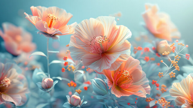 Beautiful flowers in pastel colors photo realistic