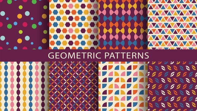 Set of colorful geometric seamless patterns