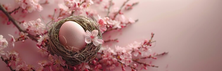 easter egg with cherry blossoms in a birds nest