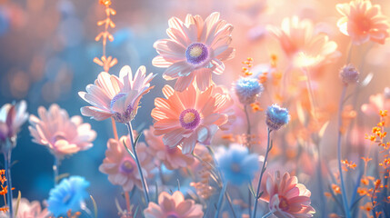 Beautiful flowers in pastel colors photo realistic - obrazy, fototapety, plakaty